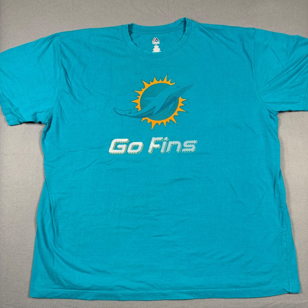 Majestic Miami Dolphins T Shirt Mens 4XL Aqua Teal 2016 Schedule Go Fins Graphic
